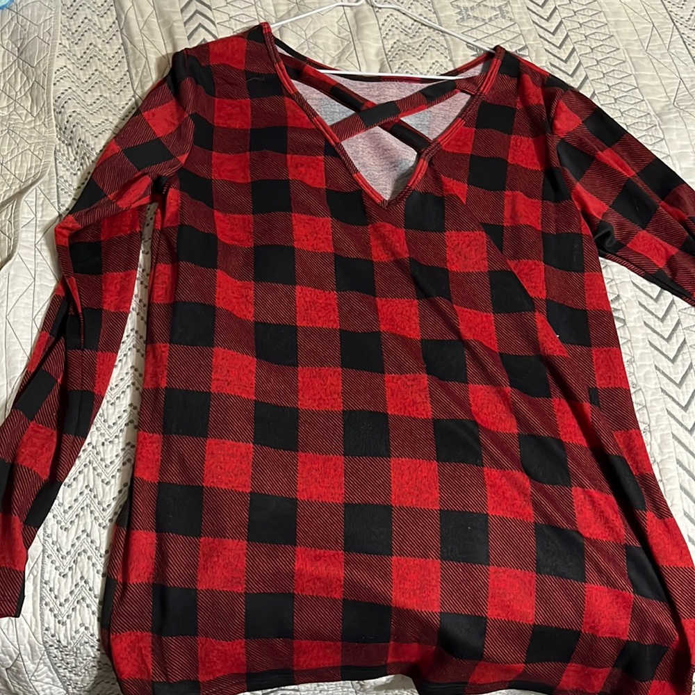 Long sleeve criss cross buffalo check shirt